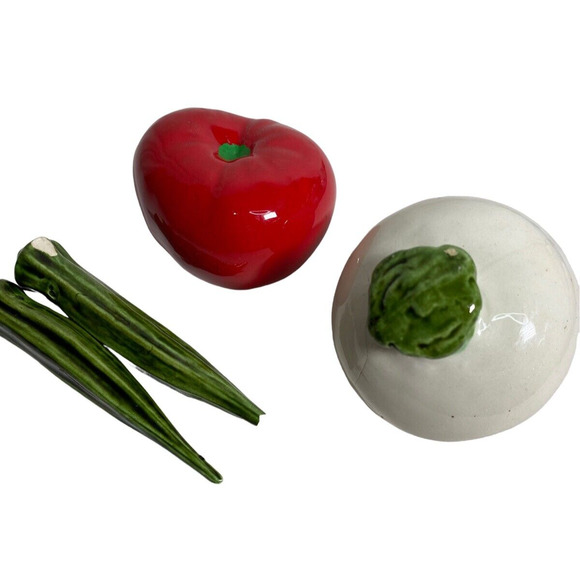 Unbranded Other - Vintage Ceramic Turnip Tomato & Green Okra Vegetable Kitchen Home Decor